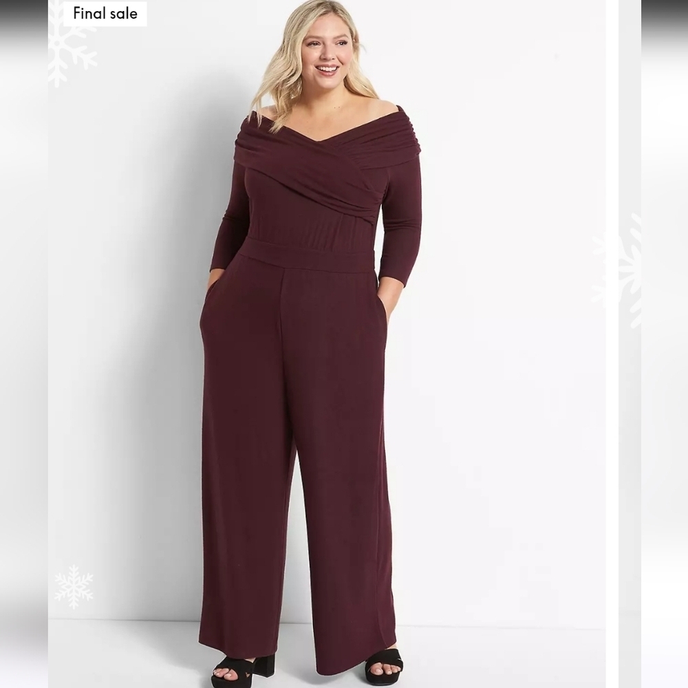 Lane Bryant Size 18/20 NWT Off-The-Shoulder Crossover Jumpsuit